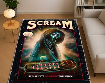 Scream Movie Poster Rug, Horror Film Washable Area Rug, Halloween Themed Carpet, Scary Movie Living Room Bedroom Rug, Unique Horror Fan Gift