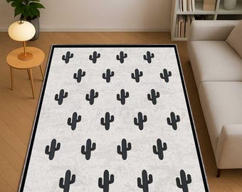 Cactus Western Area Rug, Southwestern Desert Decor Carpet, Boho Cowgirl Style Rug, Washable Floor Rug, Rustic Ranch Home Decor, Cowboy Rug