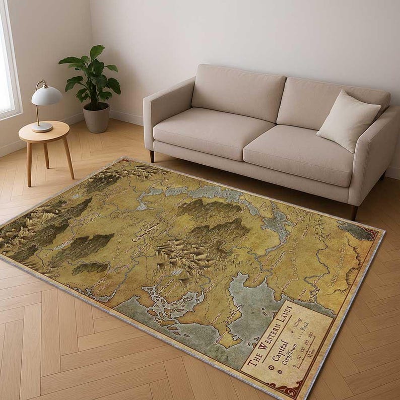 Rpg Rug Fantasy Map Rug, Medieval Vintage World Map Carpet, Tolkien Inspired ...