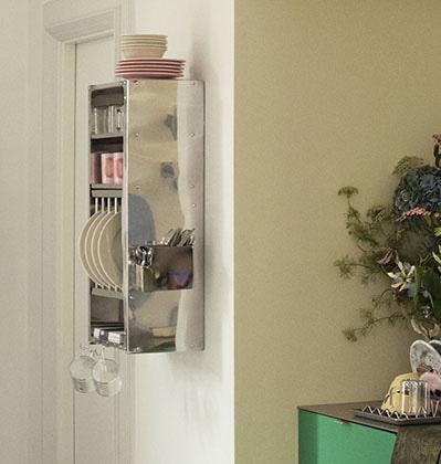 Handcrafted Stainless Steel Indian Plate Rack: Minimalist Kitchen