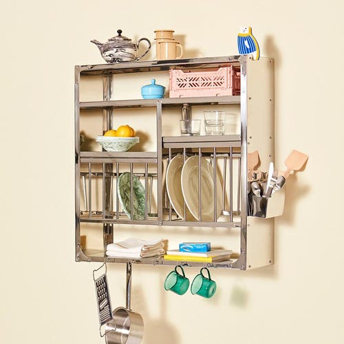 Handcrafted Stainless Steel Indian Plate Rack: Minimalist Kitchen