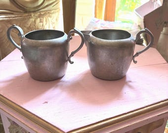 Solid Pewter Sugar Bowl and Creamer Set