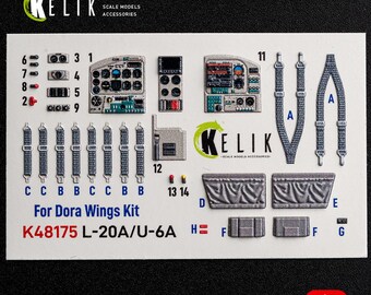 L-20A/U-6A: type 2 3D-binnenstickers voor Dora Wings-kit 1/48. Detailleringskit voor schaalmodellen