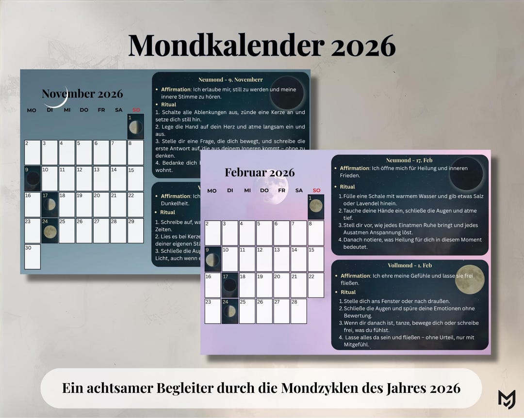 Lunar Calendar 2026 Spiritual Calendar to Print, Digital Full Moon ...