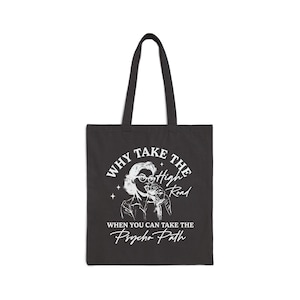 Psycho Path Tote Bag | Cotton Canvas Grocery Bag, Reusable Shopping Bag, Gift for Movie Lovers, Funny Statement Bag