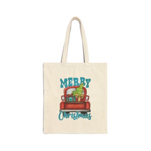 Merry Christmas Cotton Canvas Tote Bag, Holiday Gift Bag, Eco-Friendly Shopper, Festive Tote, Christmas Shopping Bag