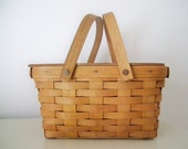 Vintage Hand Woven Basket With Lid - Cake, Pie, Sewing Basket - Rustic Wedding
