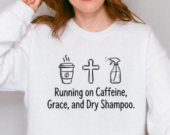 Minimalistisk kaffe- och Jesus-tröja - Tro och koffein-tröja | Kaffeälskare-gåva | Kaffetröja för kvinnor | Roliga kristna kläder