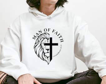 Sudadera cristiana con capucha "Hombre de fe" - Sudadera con capucha con versículos bíblicos / Regalos cristianos para él / Camiseta religiosa para hombre / Sudadera con capucha "Adorador de Jesús"