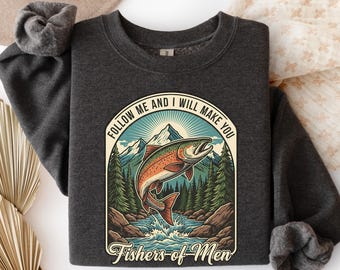 Sweat-shirt de pêche chrétien rétro Fishers of Men - Cadeau de fête des pères pour pêcheur