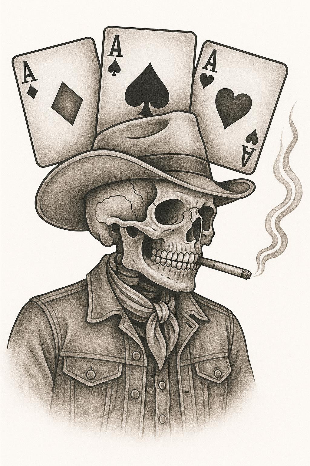 cowboy skull smoking cigarette tattoo Western Cowboy Skeleton Tattoo Design