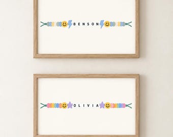 Personalized Name Bracelet Print: Custom Kids Wall Art, Beaded Name Nursery Print, Boy or Girl Bedroom Decor (Digital Download)