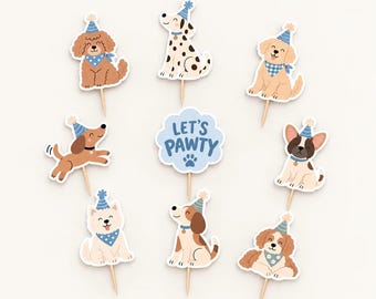 Dog Birthday Cupcake Toppers Printable: Let’s Pawty Party Decorations, Puppy Birthday Party, Dog Theme Cupcake Toppers (Digital Download)