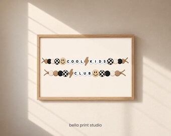 Cool Kids Club Printable Wall Art: Retro Kids Room Decor, Neutral Playroom Print, Checkerboard Smiley Wall Art (Digital Download)