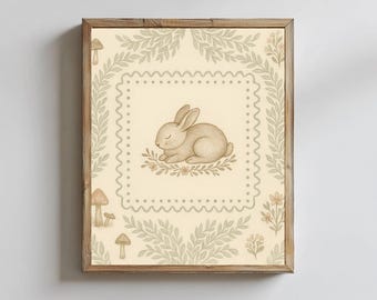 Vintage Bunny Print: Rustic Woodland Nursery Rabbit Art (Digital Download)