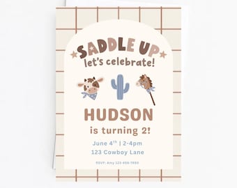 Cowboy Birthday Invitation: Saddle Up Birthday Invite, Western Birthday Party, Little Cowboy (Digital Download)