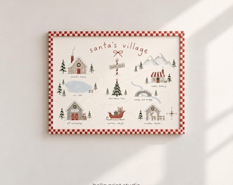 Santa’s Village Printable Wall Art: Christmas Nursery Print, Scandinavian Holiday Decor, North Pole Map, Kids Christmas (Digital Download)