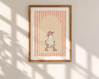 Pink Cowgirl Ghost Wall Art Printable: Western Halloween Decor, Retro Ghost Print, Girly Halloween Wall Art (Digital Download)