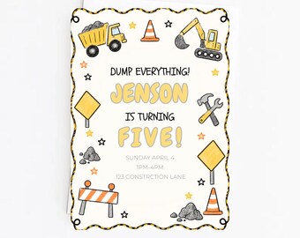 Construction Birthday Invitation Editable Template: Dump Truck Birthday Invite, Construction Party Invitation (Digital Download)