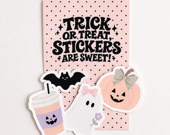 Halloween Sticker Backing Card: Trick or Treat, Stickers Are Sweet! (Digital Download)