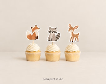 Woodland Animal Cupcake Toppers Printable: Forest Animal Party Decorations (Digital Download)