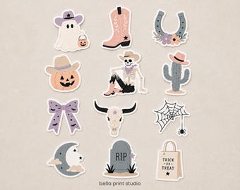 Western Halloween Sticker Sheet: Pastel Cowboy Designs (Digital Download)
