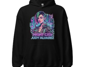 Cyberpunk Judy Alvarez-hoodie - neon Night City-sweater - futuristische gamer-trui - retro Synthwave Streetwear unisex zware hoodie