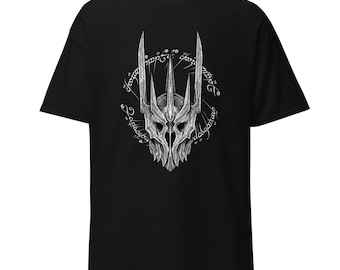 The Dark Lord T-Shirt | Sauron Helmet & One Ring Script | Middle-earth Tee | Unisex Classic Cotton Tee