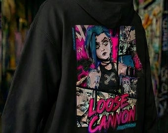 Felpa Con Cappuccio Arcane-Jinx Oversize Unisex – Stampa Graffiti E Stile Harajuku, Tasca A Marsupio, Polsini A Costine, Cotone Misto Per Calore E Traspirabilità