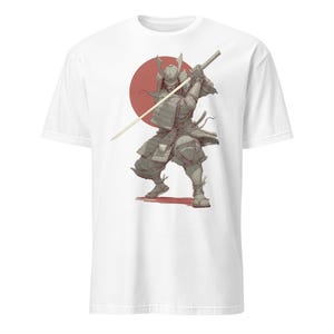 Japanese Samurai in Armor T-Shirt – Warrior with Katana Graphic Tee | Basic Soft
