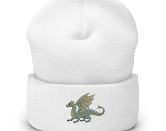 Embroidered Dragon Beanie | Unisex Fantasy Winter Hat