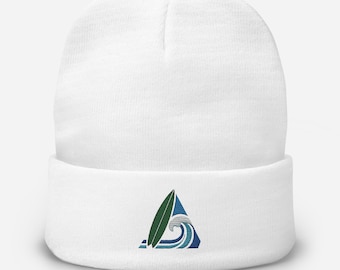 Gorro bordado con tabla de surf, gorro retro con olas del océano, mezcla de algodón unisex