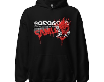 Sudadera con capucha Cyberpunk 2077, logotipo desgastado de Arasaka Corp, ropa urbana de Night City, regalo para gamers de ciencia ficción, sudadera gruesa