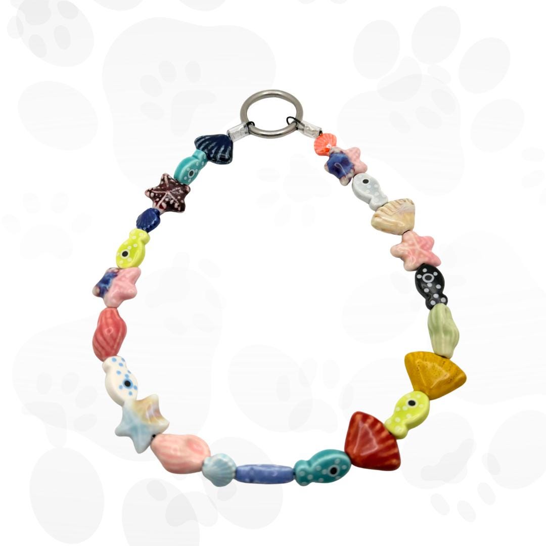 Seashell Fish Dog Necklace - Ceramic Coastal Pet Collar, Personalized Summer Accessory