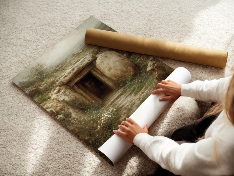 The Empty Garden Tomb - He is Risen, Vintage Oil Painting, Christian ...