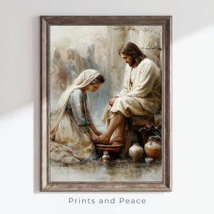 Mary Anointing Jesus Feet – Biblical Christian Wall Art, Sacred Oil Painting, Scripture Inspired Home Decor, (Digital Download)