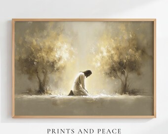 Jesus in the Garden of Gethsemane Art, Jesus Praying Oil Painting, Christian Wall Art, Faith Wall Decor, Religious Artwork, Digital Download