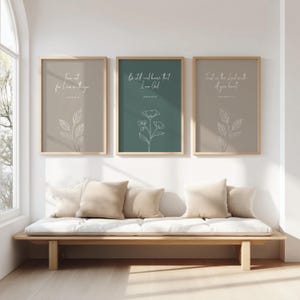 Var still och vet - Set med 3 väggdekorationer, kristna bibeltryck, neutral bibelversdekor, minimalistisk kristen väggdekoration, utskrivbar