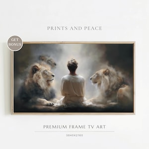 Frame TV Art - Daniel In The Lions Den - Protected in His Presence - Christian TV Art, Jesus Christ, Oil Painting, Samsung TV Frame Art