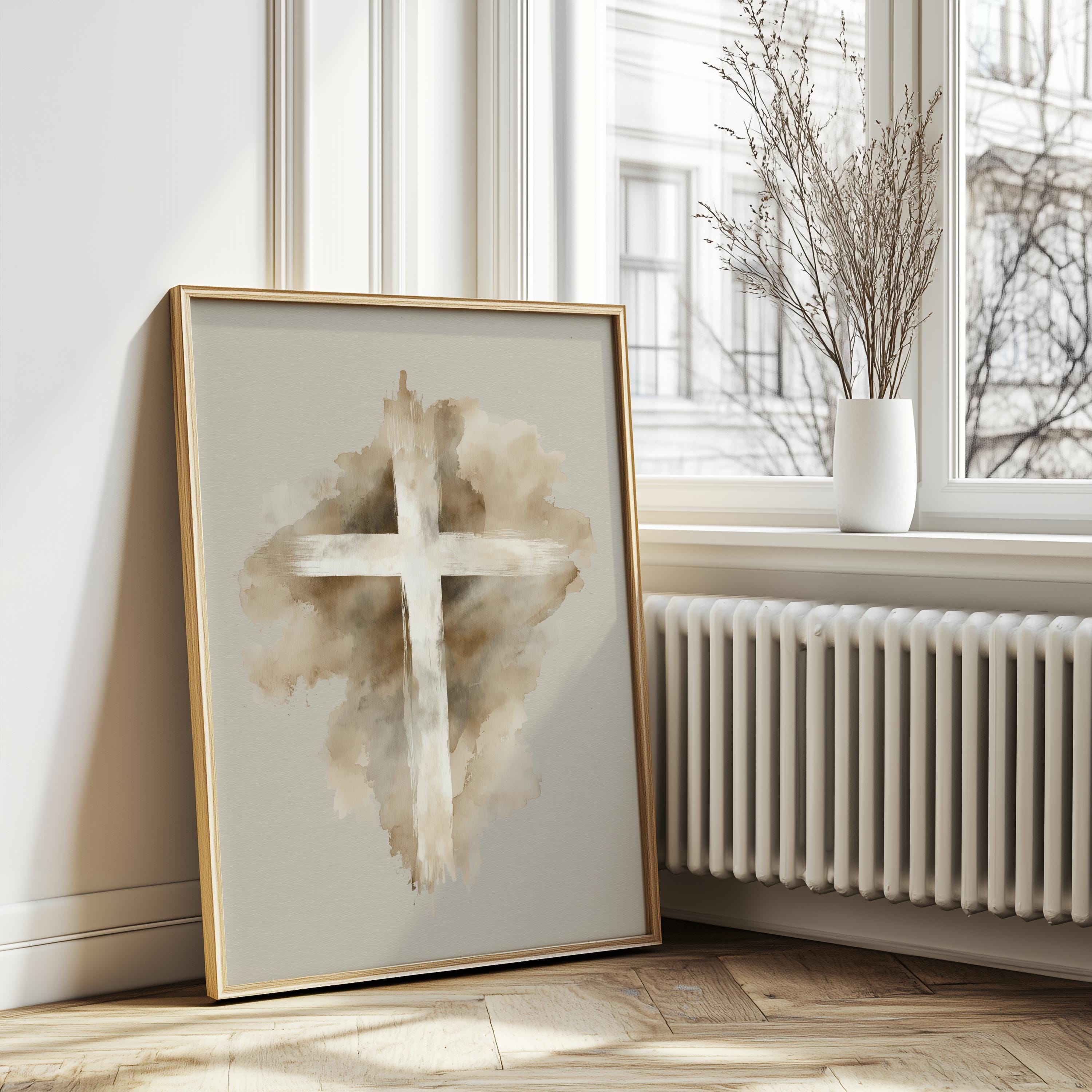 Neutral Cross Wall Art Print, Christian Beige Decor, Minimalist Faith ...