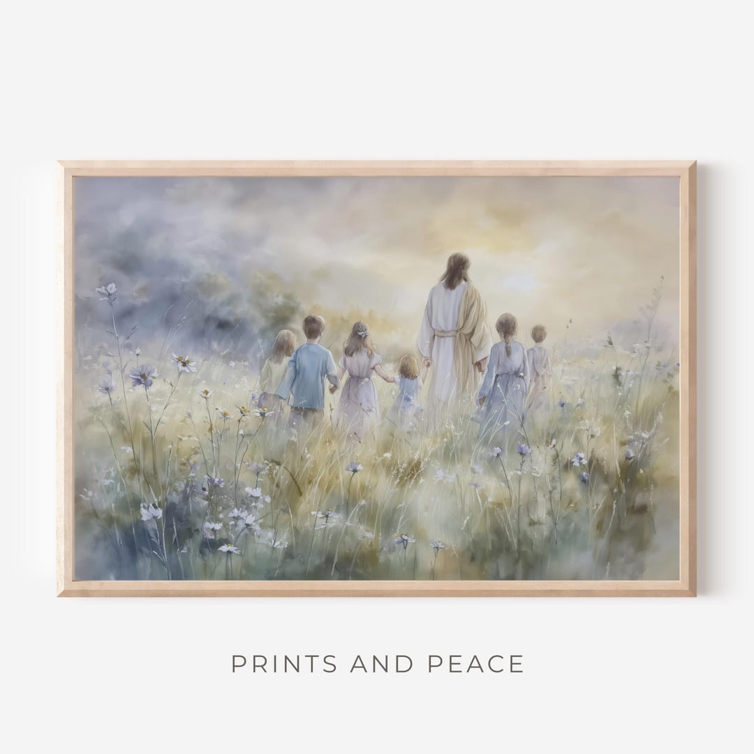 Walking With Jesus – Children With Christ in Meadow, Christian Wall Art ...