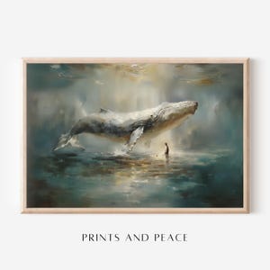 Jonah and the Whale Christian Wall Art, Biblical Ocean Painting, Oil Painting Faith Artwork, Scripture Inspired Art Print, Digital Download