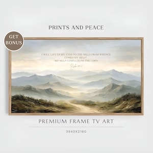 Arte para TV enmarcada: Mi ayuda viene del Señor, arte bíblico para TV enmarcada, decoración cristiana, arte cristiano sutil para sala de estar.