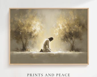 Jesus in the Garden of Gethsemane Art, Jesus Praying Oil Painting, Christian Wall Art, Faith Wall Decor, Religious Artwork, Digital Download