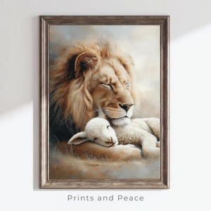 The Lion And The Lamb, Christian Wall Art, lion, lamb, Christ, Jesus, God, lion of Judah, Lamb Of God, Peaceful Print (Digital Download)