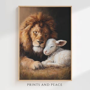 The Lion And The Lamb, Christian Oil Painting Wall Art, lion, lamb, Christ, Jesus, God, lion of Judah, Lamb Of God, (Digital Download)