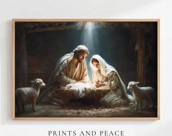 The Birth of Christ - Nativity Scene with Mary, Joseph, and Baby Jesus, Jesus Christ Oil Painting, Inspirational Biblical (Digital Download)