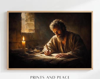 Apostel Paulus Schreiben Briefe Druck, Christliche Wandkunst, Biblische Ölgemälde, Saint Paul Schrift Kunstwerk, Glaube inspirierte Dekor, Printable