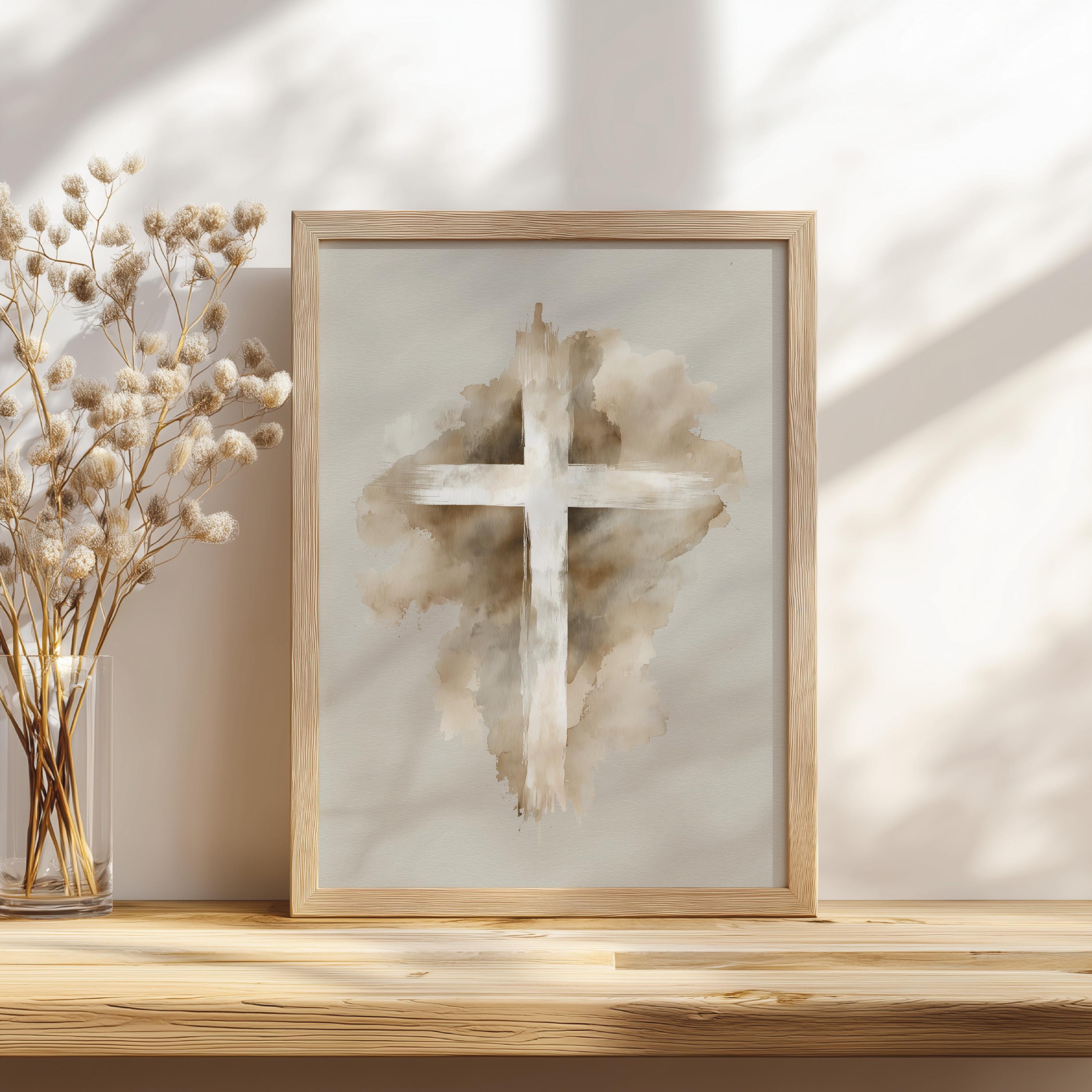 Neutral Cross Wall Art Print, Christian Beige Decor, Minimalist Faith ...