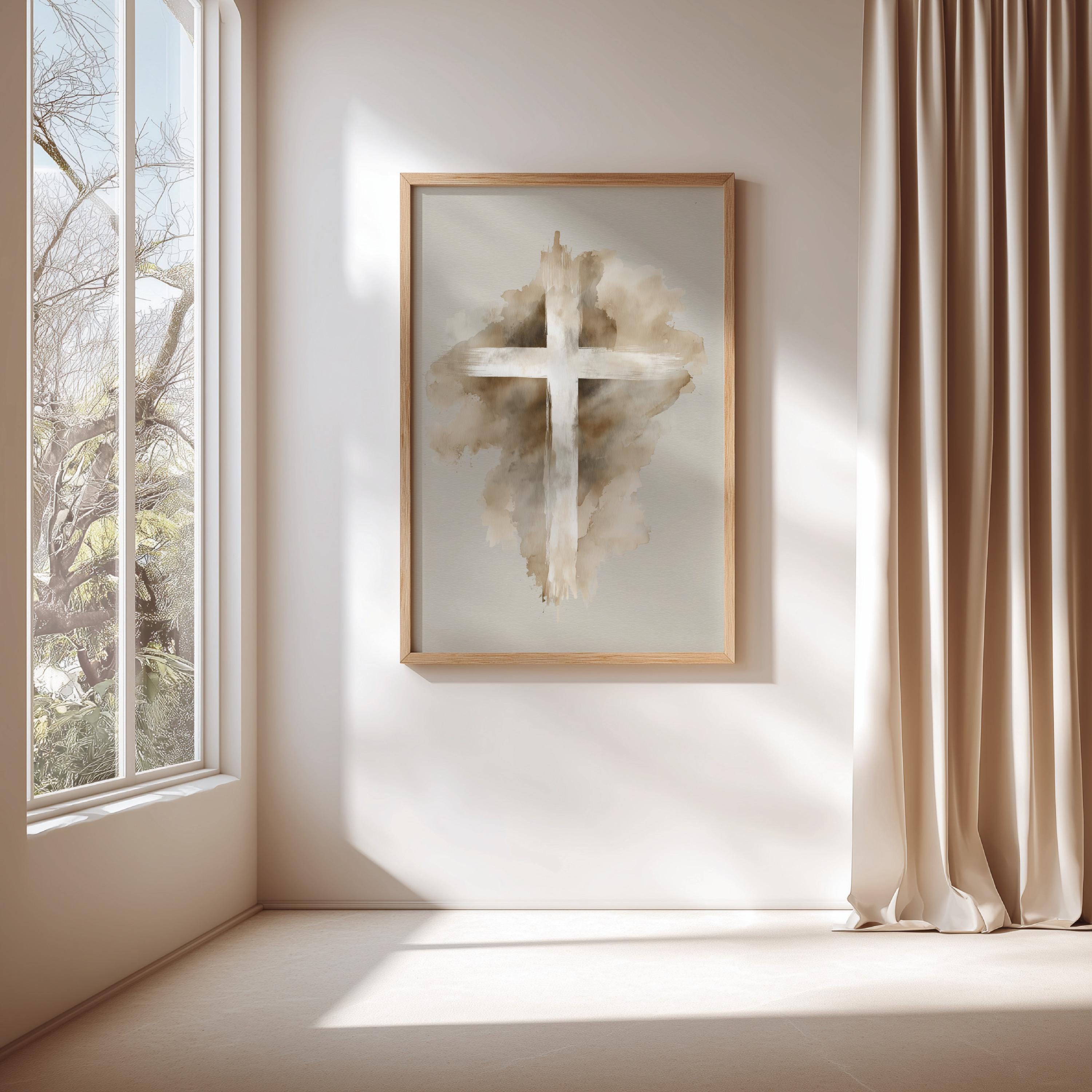 Neutral Cross Wall Art Print, Christian Beige Decor, Minimalist Faith ...